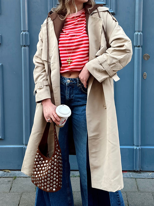 Trenchcoat met capuchon bruin