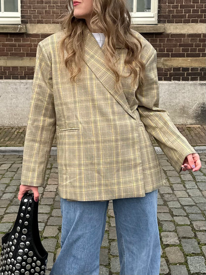 Boxy oversized blazer checkered yellow