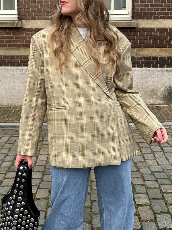Boxy oversized blazer checkered yellow