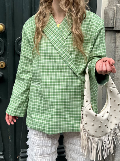 Boxy oversized blazer checkered green