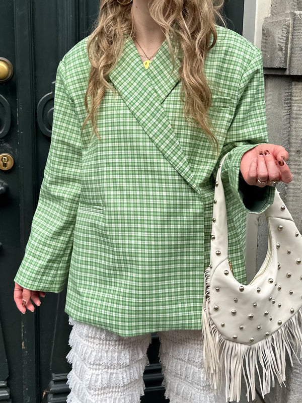 Boxy oversized blazer checkered green
