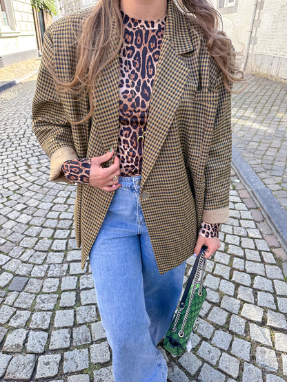 Boxy oversized blazer checkered mustard