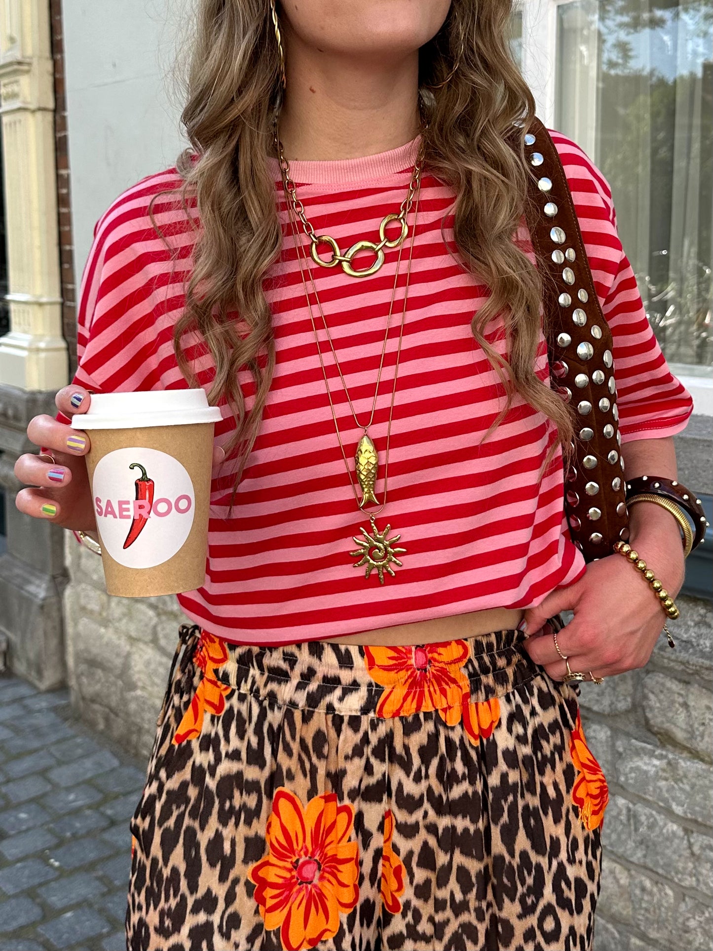 Loes t-shirt met strepen roze rood