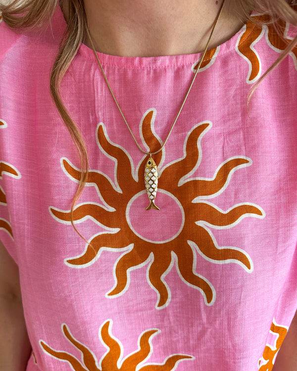 Vis ketting wit/goud
