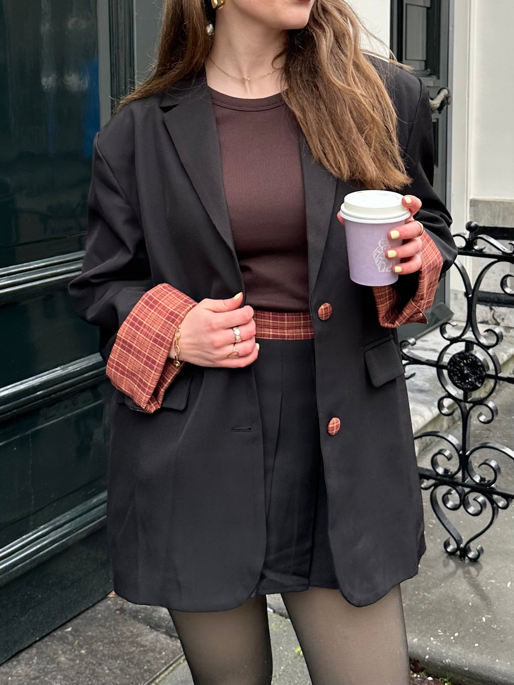 Angela skort zwart met ruit detail