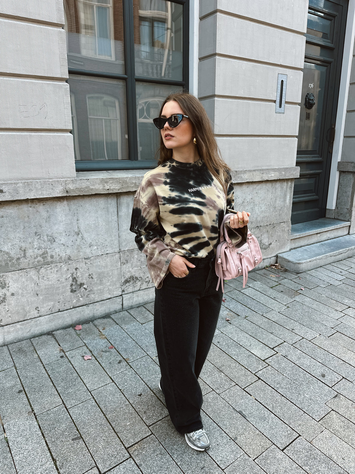 Tokyo ava wide leg jeans met strass black