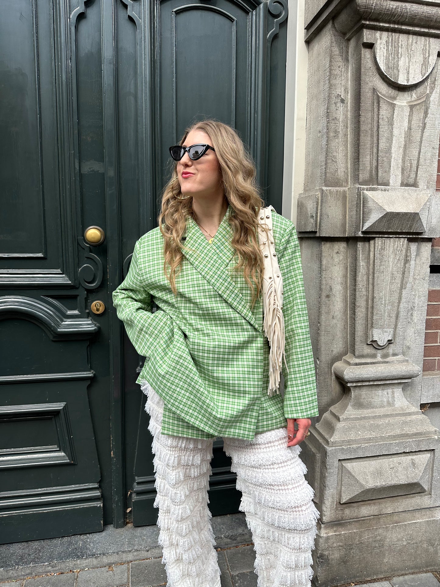 Boxy oversized blazer checkered green