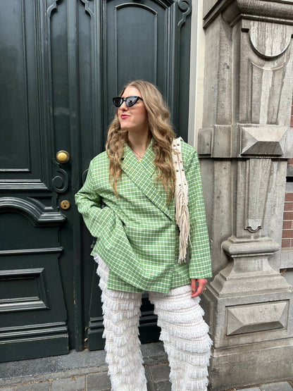 Boxy oversized blazer checkered green