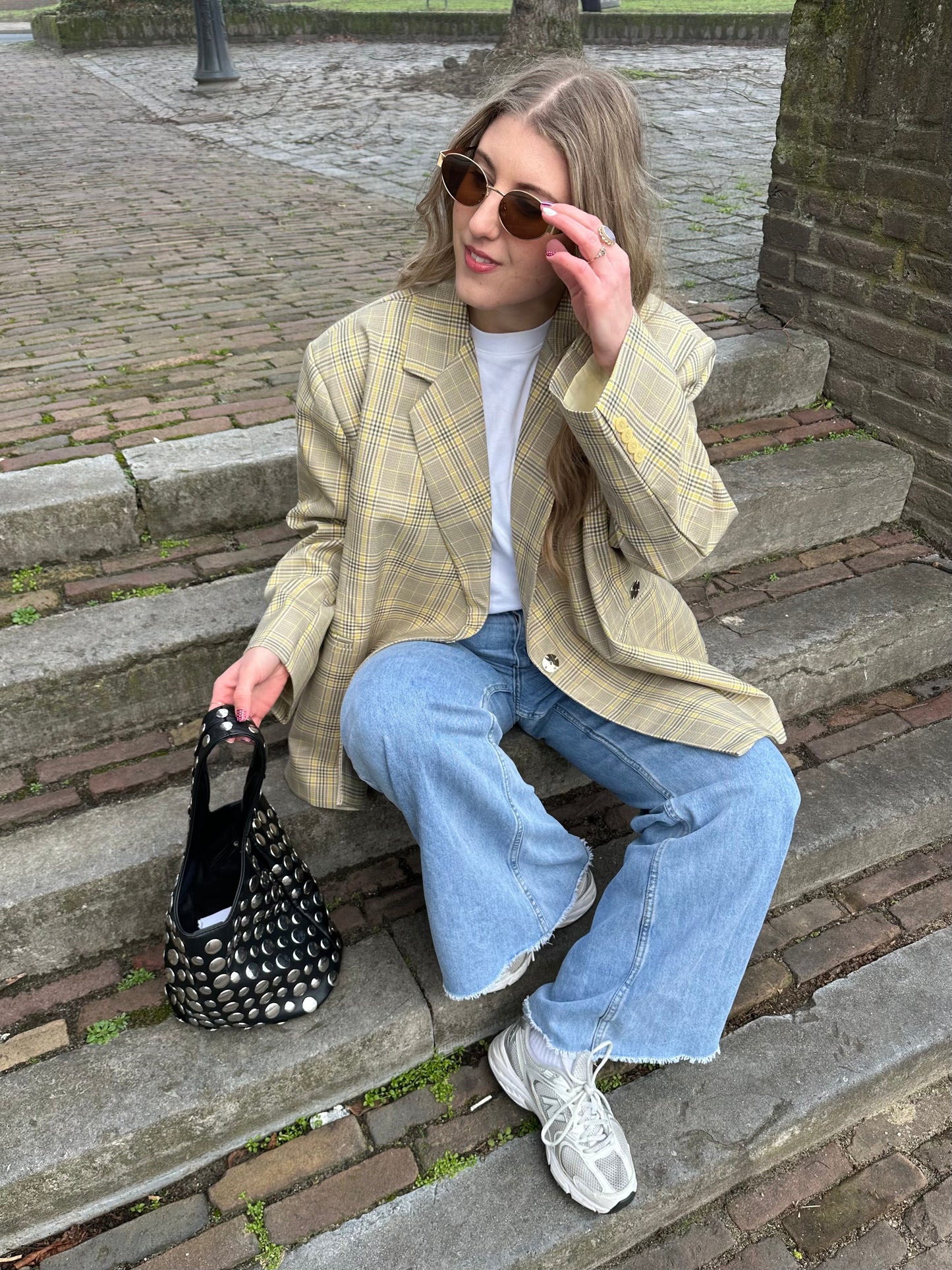 Boxy oversized blazer checkered yellow