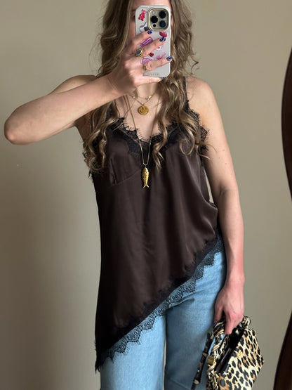Imme lace top brown asymmetrisch