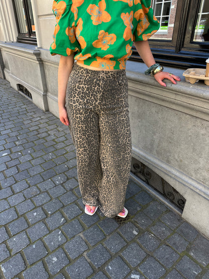 Leopard straight jeans