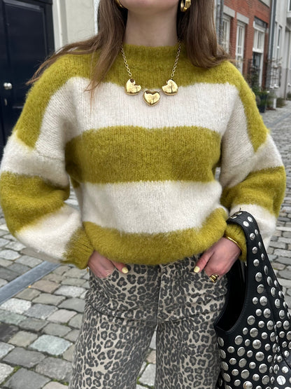 Laura gestreepte trui matcha latte