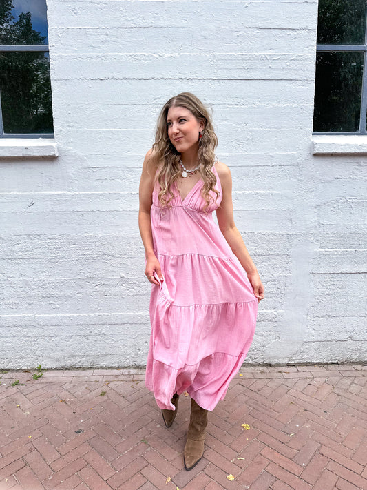 Boho jurk lang pink