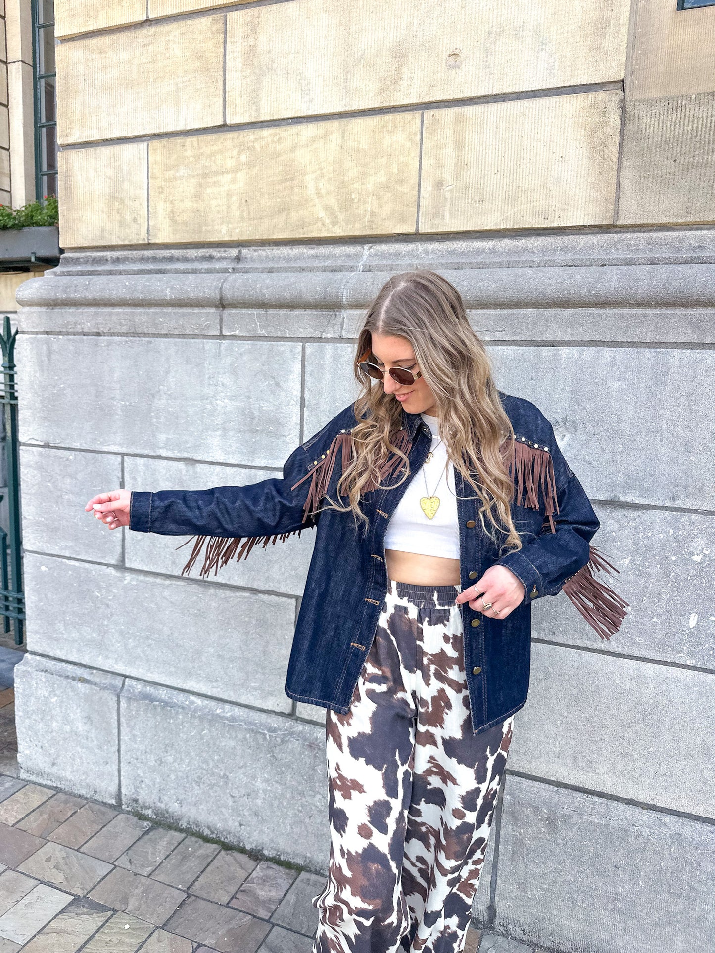 Poppy denim fringe blouse