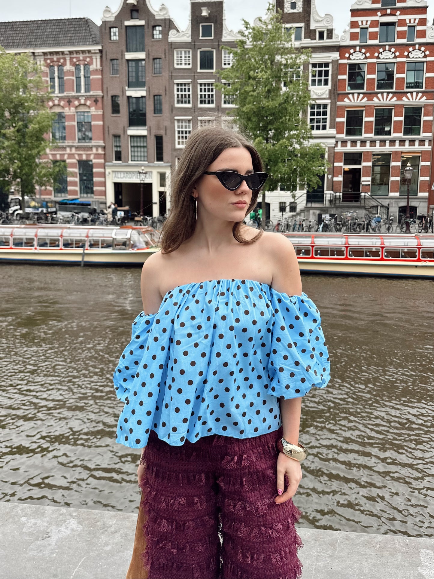 Fay polkadot top blauw