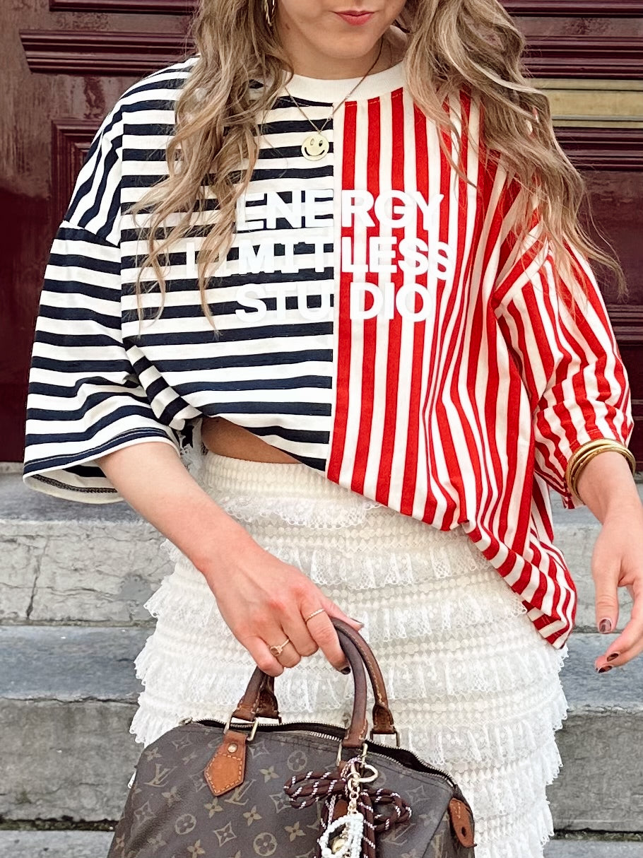 Floor gestreept boxy t-shirt red blue