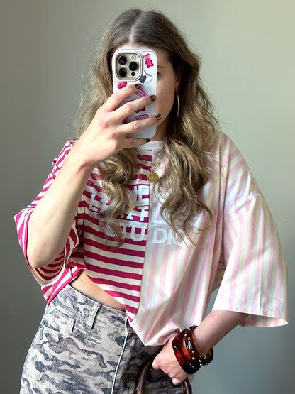 Floor gestreept boxy t-shirt pink