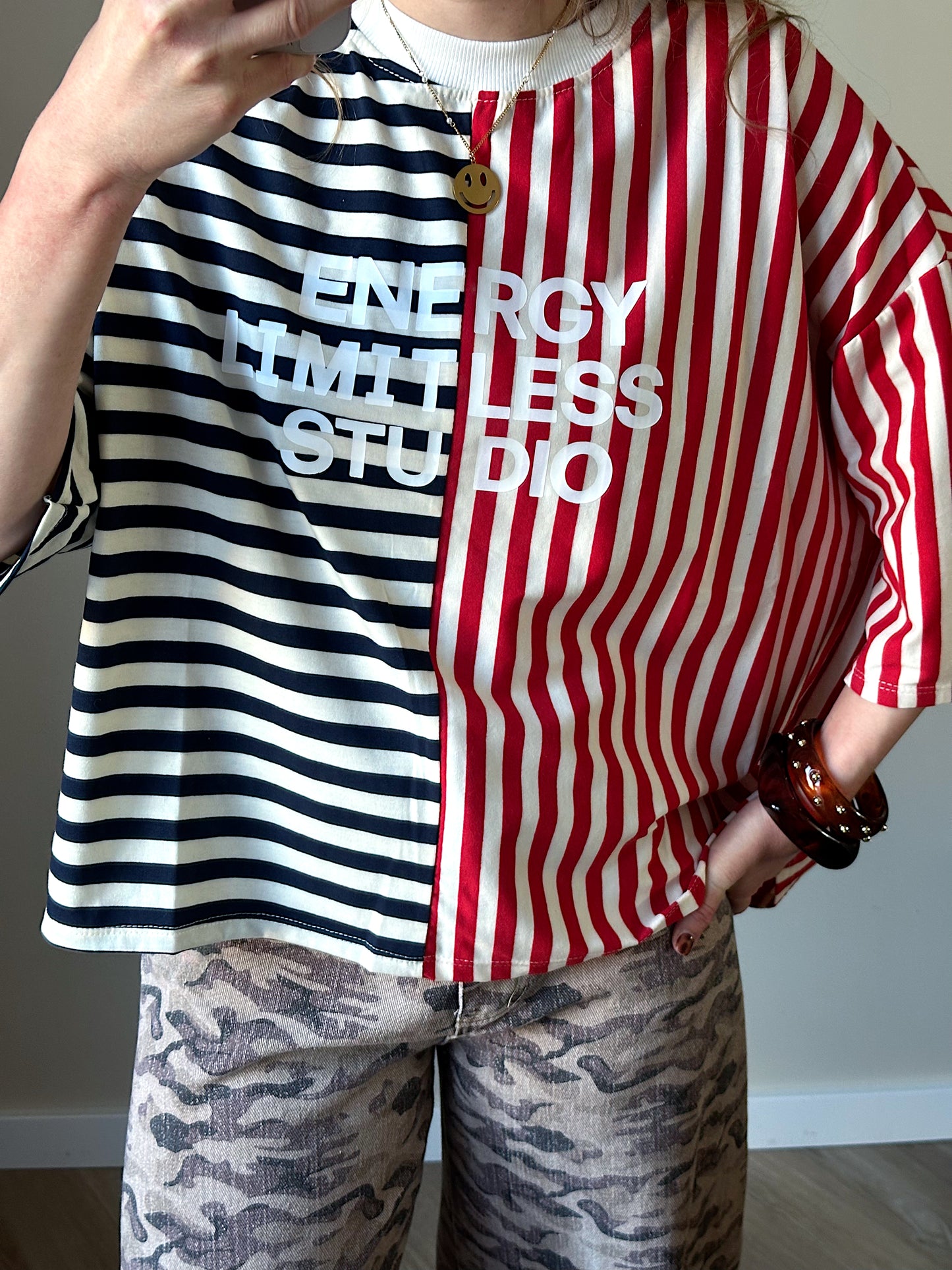 Floor gestreept boxy t-shirt red blue