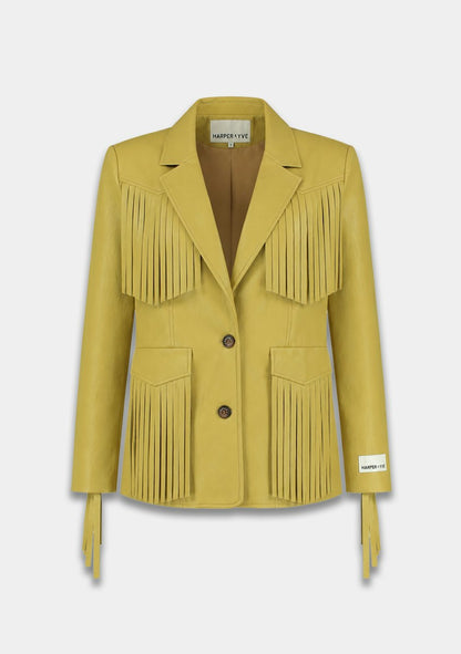 Harper & Yve Casey fringe blazer green