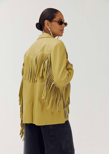 Harper & Yve Casey fringe blazer green