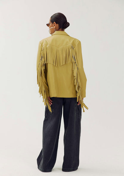 Harper & Yve Casey fringe blazer green