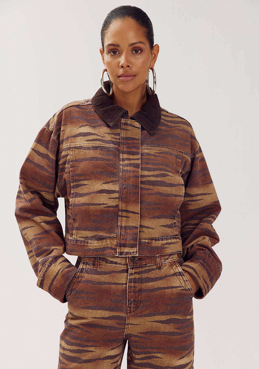 Harper & Yve Fiona tiger denim jacket bruin