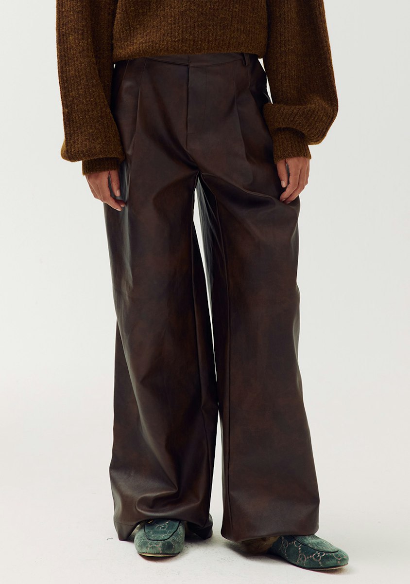 Harper & Yve Joelle wide leg leather pants brown