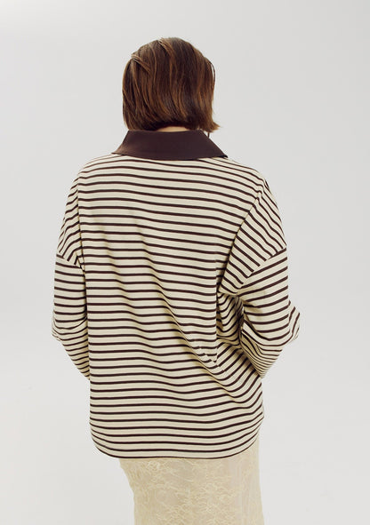 Harper & Yve Pollie gestreepte polo longsleeve brown