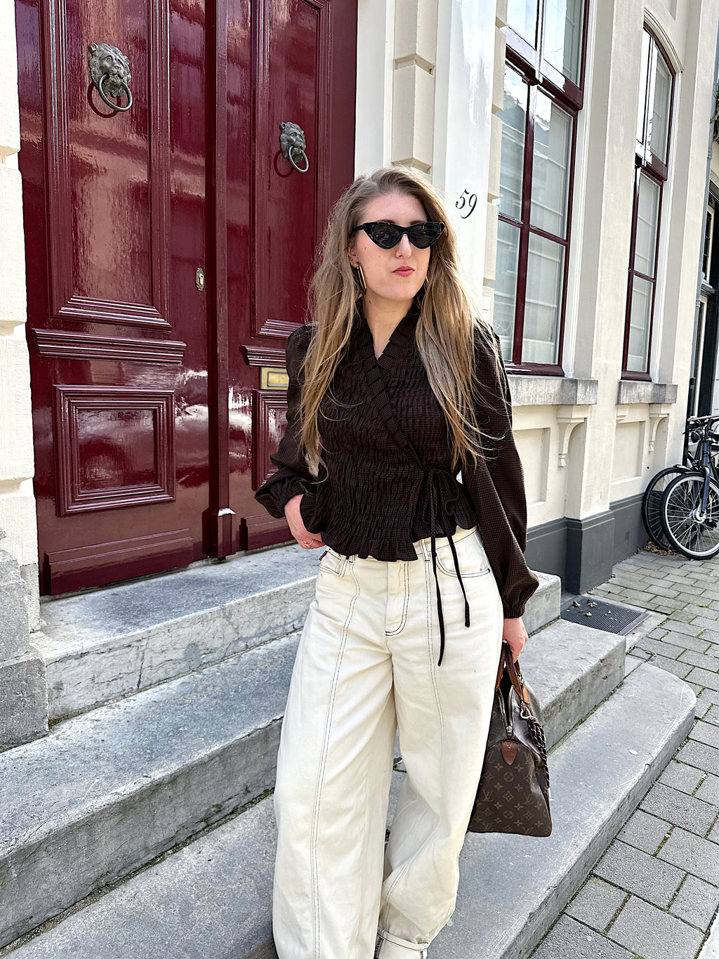 Harper & Yve Debby wikkeltop checkered bruin