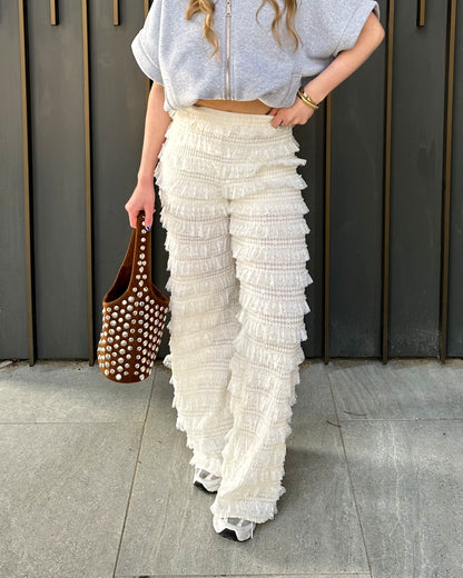 ruffle pants met kant van Harper & Yve