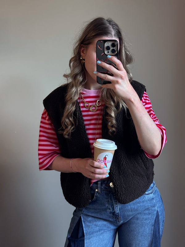 Jill teddy gilet bruin