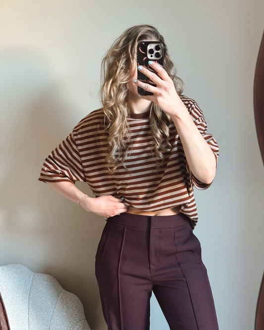 Loes t-shirt met strepen bruin