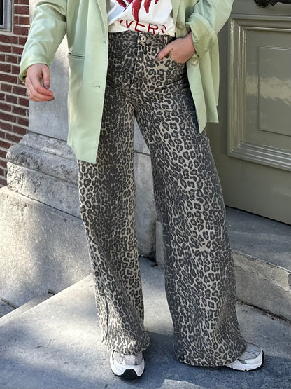 Leopard straight jeans