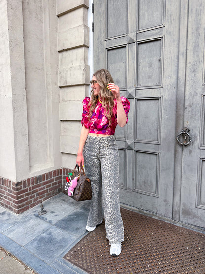 Leopard straight jeans