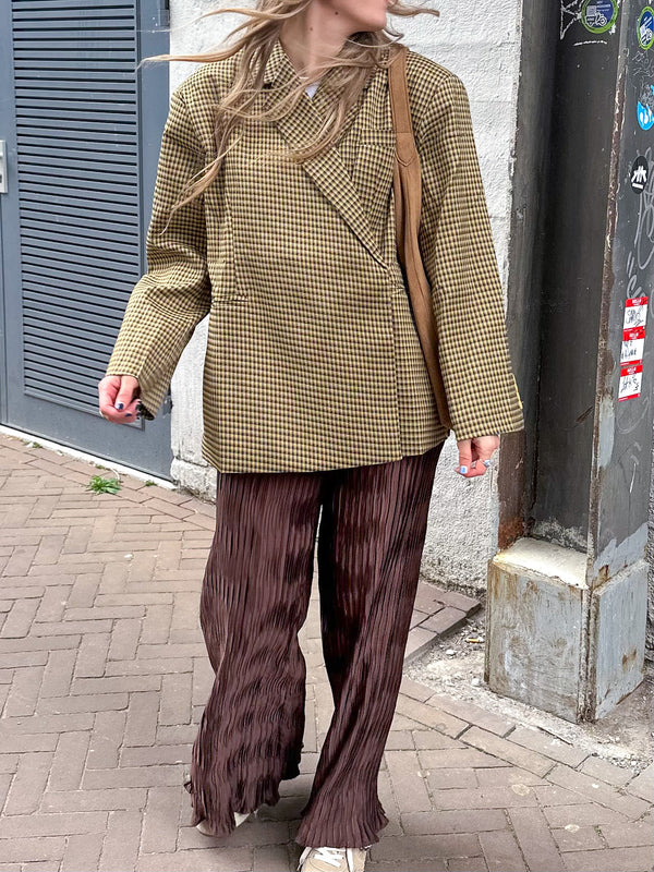 Boxy oversized blazer checkered mustard