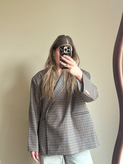 Boxy oversized blazer checkered dark blue