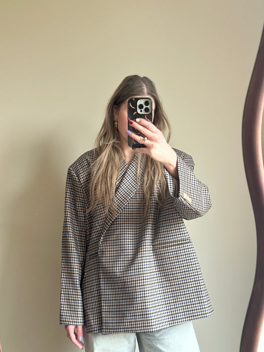 Boxy oversized blazer checkered dark blue