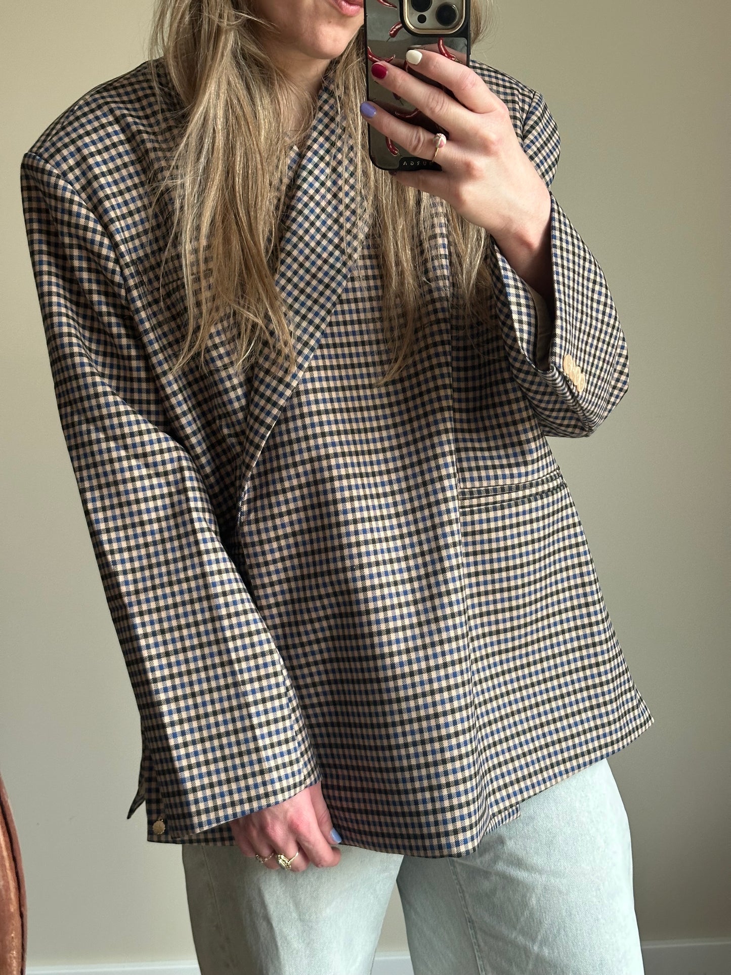 Boxy oversized blazer checkered dark blue