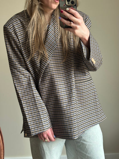 Boxy oversized blazer checkered dark blue
