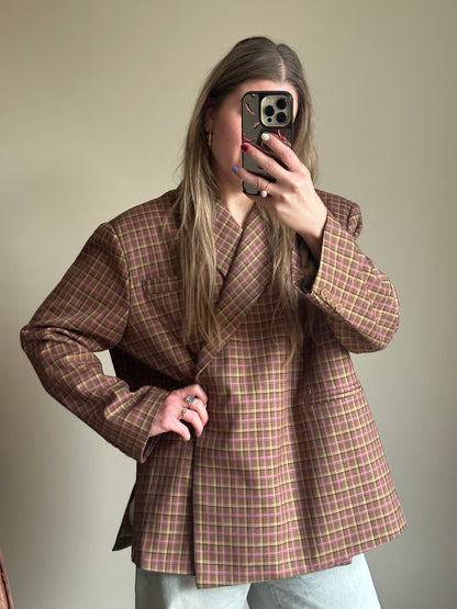 Boxy oversized blazer checkered pink brown