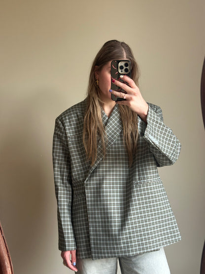 Boxy oversized blazer checkered blue
