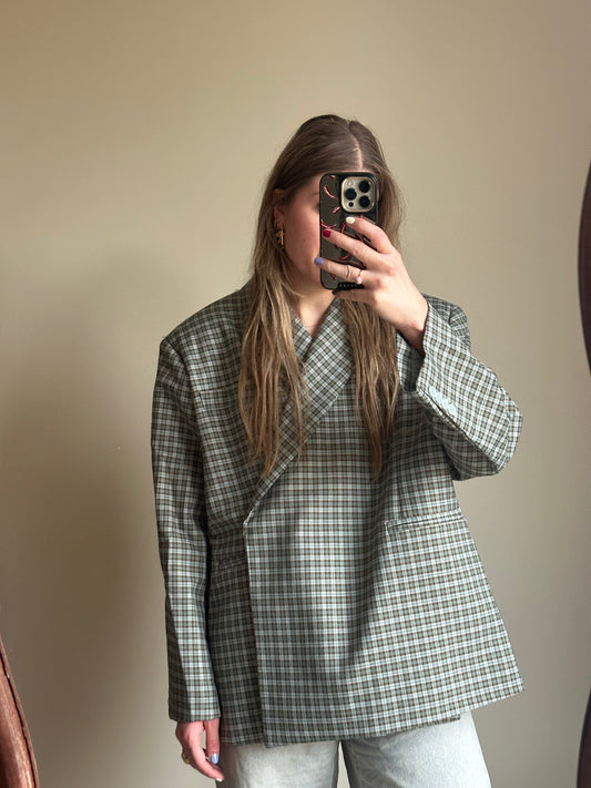 Boxy oversized blazer checkered blue