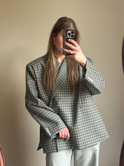 Boxy oversized blazer checkered blue