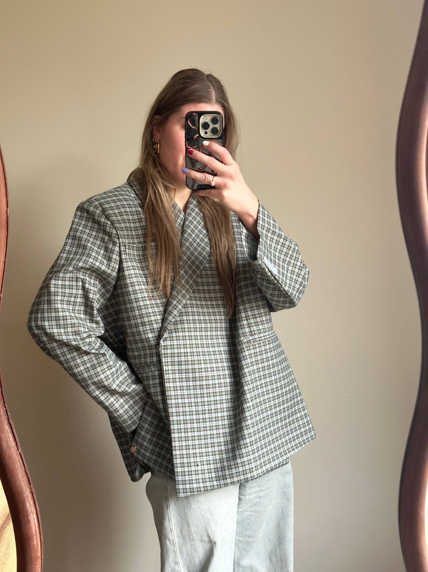 Boxy oversized blazer checkered blue