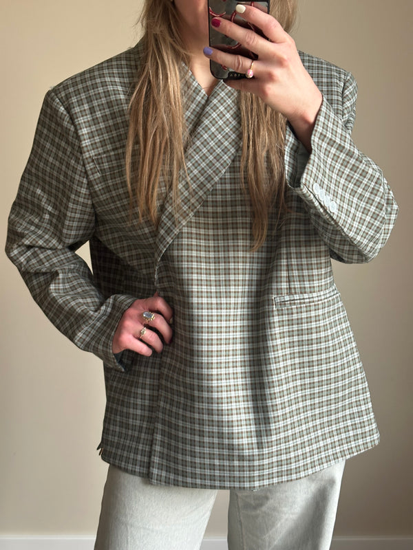 Boxy oversized blazer checkered blue