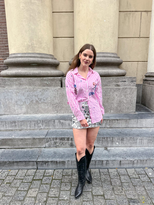 Pink stripe patches blouse