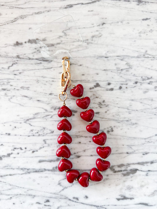 Telefoonkoord met hartjes bordeaux