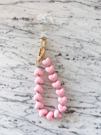 Telefoonkoord met hartjes roze