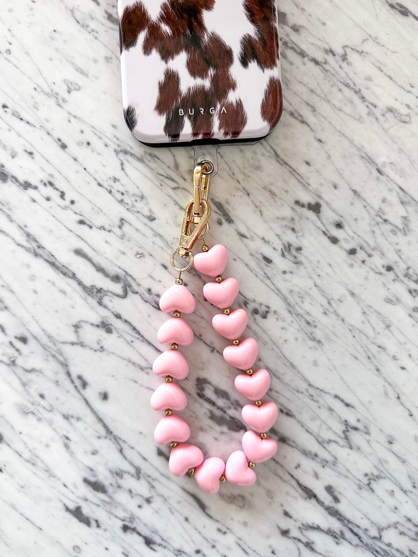 Telefoonkoord met hartjes roze