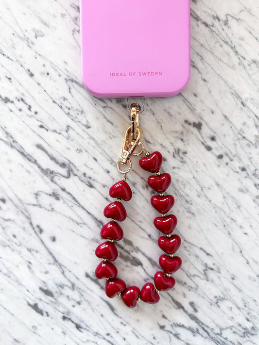 Telefoonkoord met hartjes bordeaux